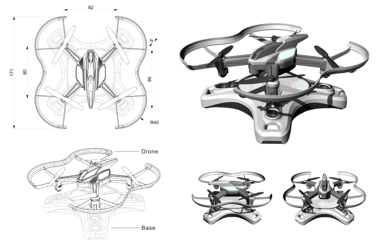 Drone n Base Technical Drawing Drone n Base Batteries Tech View_Design by WERKEMOTION