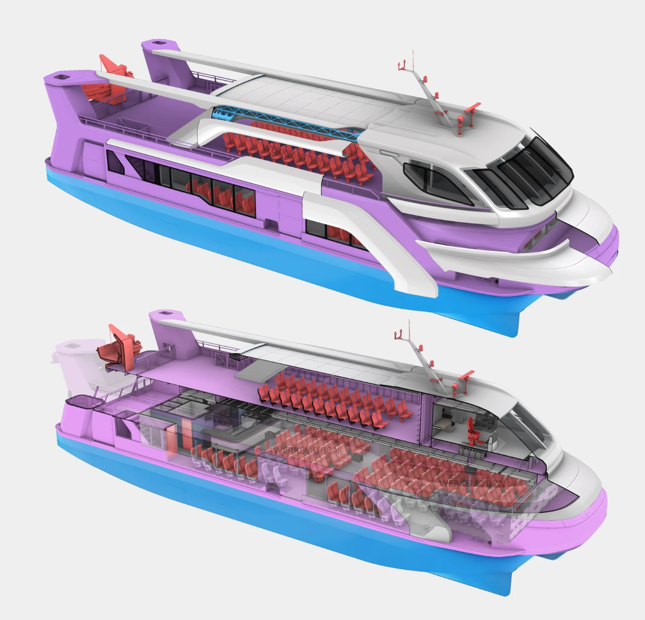 Bahart ships for Balaton - Midcat Exploded view - exterior design by WERKEMOTION Catamaran exploded view on exterior design by WERKEMOTION design studio